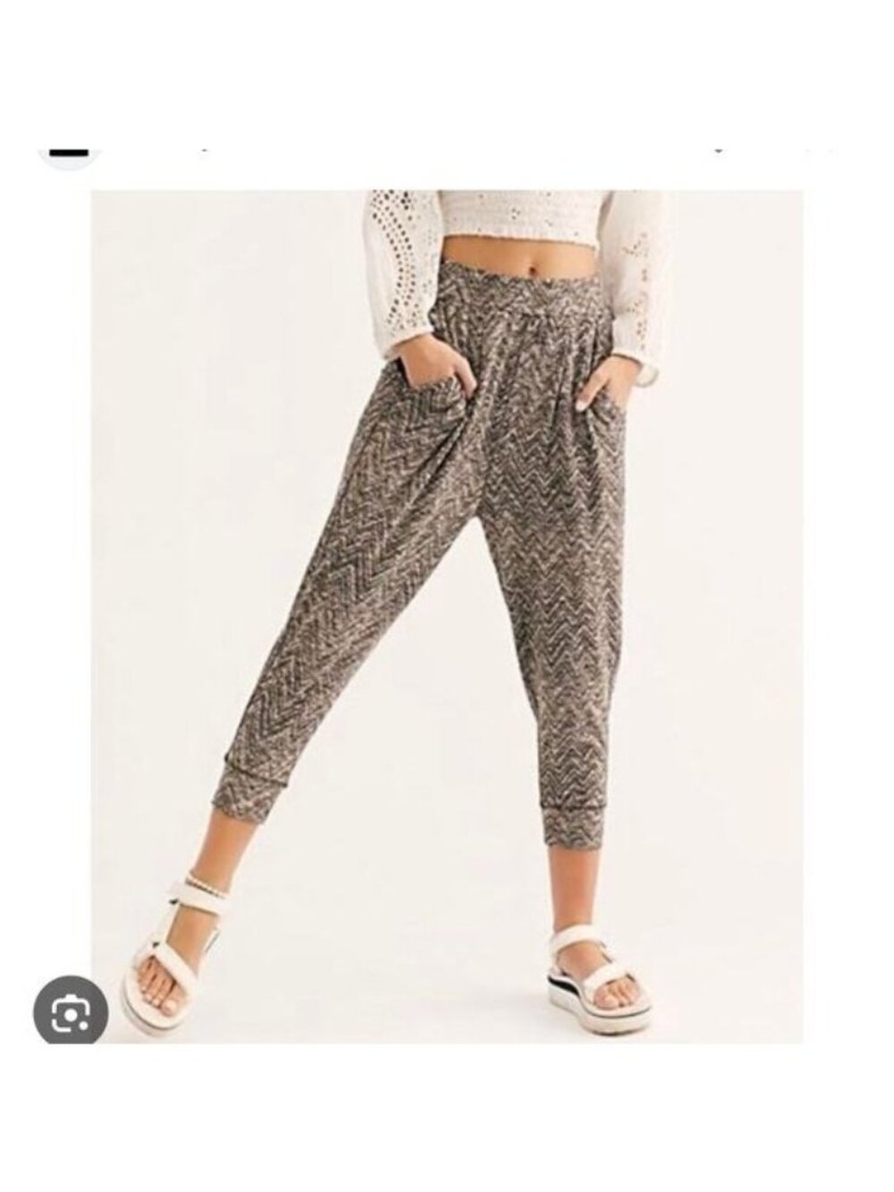 Free People Harlow Harem Knit Joggers Womens XS Marled Chevron Pleated Pull On - Picture 10 of 10